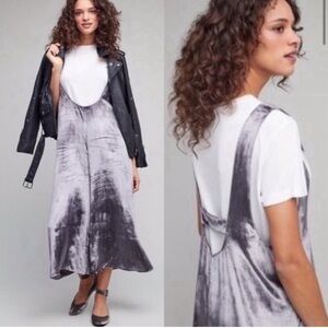 Anthropologie Maeve Velvet Cropped Wide Leg Jumpsuit Overalls Silver Size XS